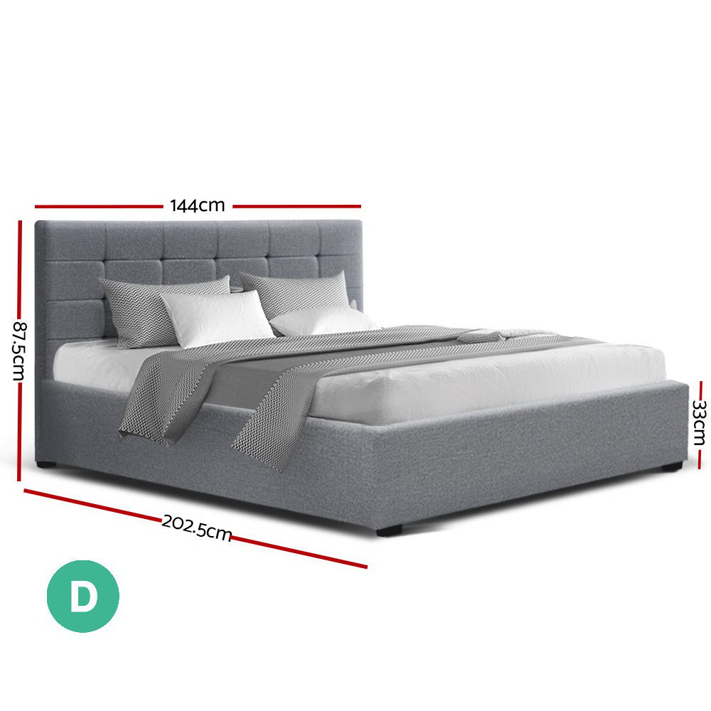 Artiss LISA Double Full Size Gas Lift Bed Frame Base With Storage Mattress Grey Fabric