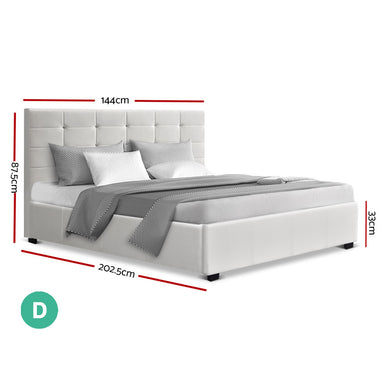 Artiss LISA Double Full Size Gas Lift Bed Frame Base With Storage Mattress White Leather