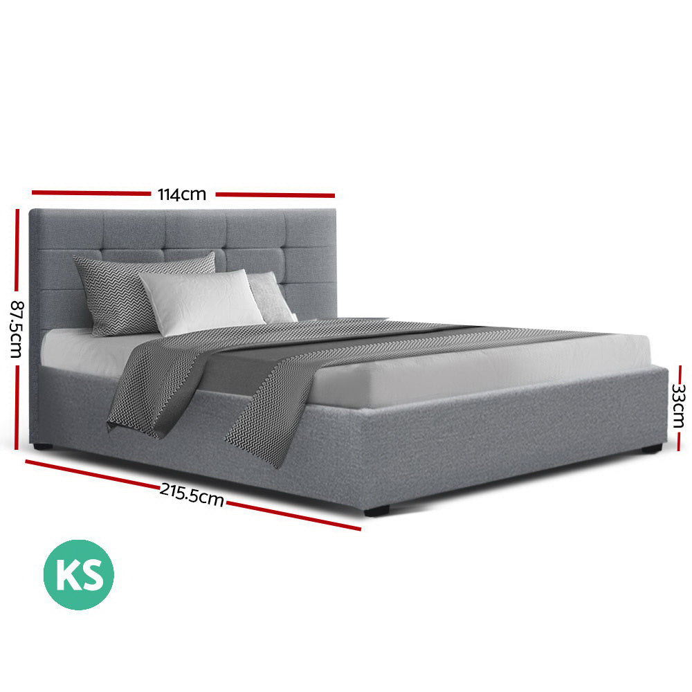 Artiss LISA King Single Size Gas Lift Bed Frame Base With Storage Mattress Grey Fabric