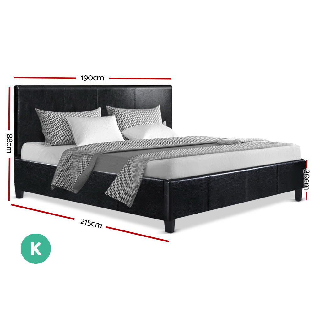 Artiss King Size Bed Frame Base Mattress Platform Leather Wooden Black NEO