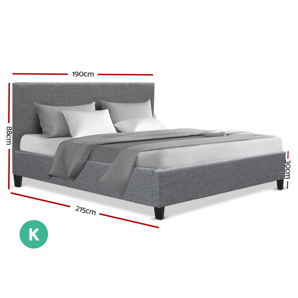 Artiss King Size Bed Frame Base Mattress Platform Fabric Wooden Grey NEO