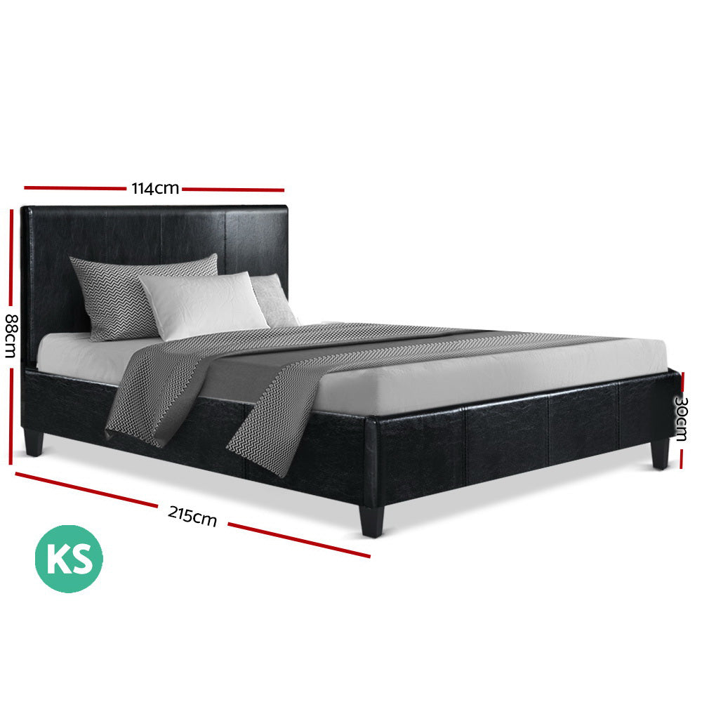 Artiss King Single Size Bed Frame Base Mattress Platform Leather Wooden Black NEO