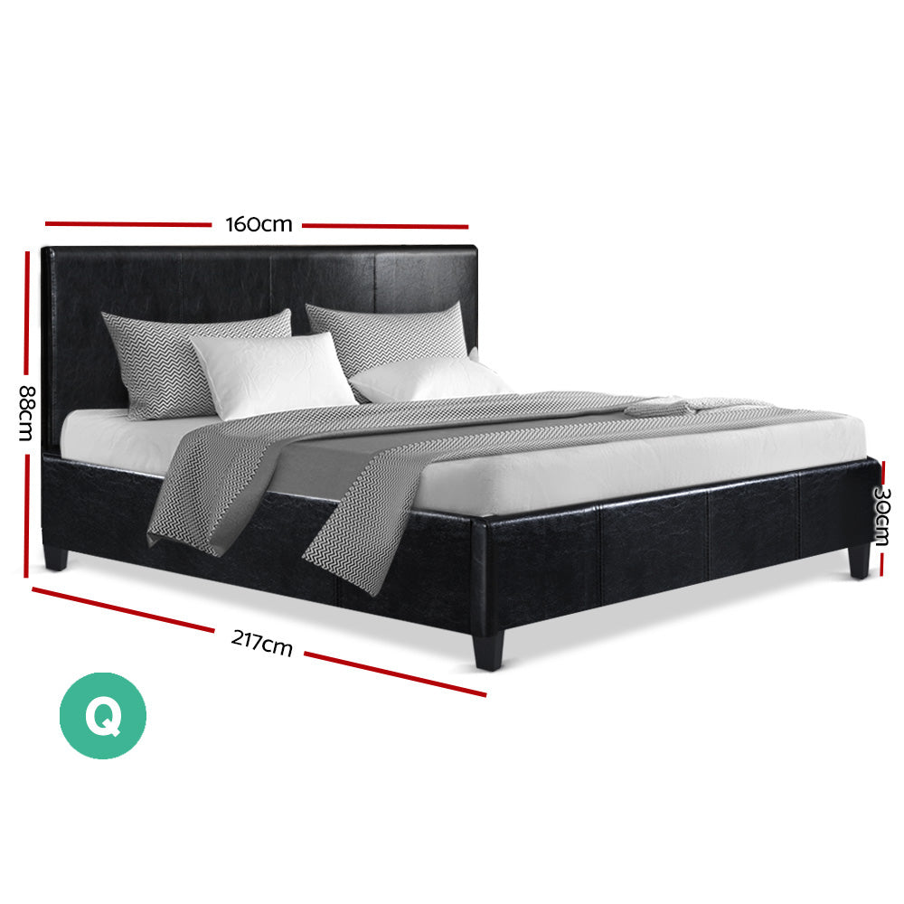 Artiss Queen Size PU Leather Bed Frame Headboard - Black