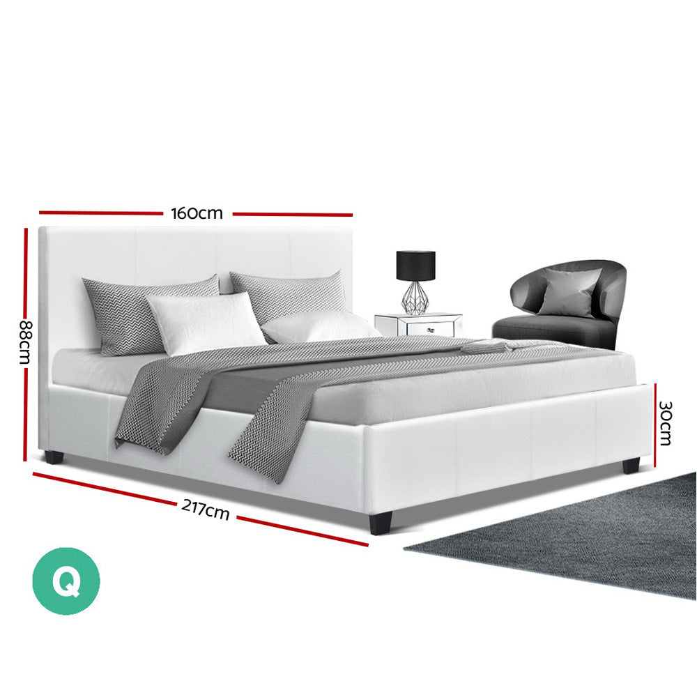 Artiss Queen Size Bed Frame Base Mattress Platform White Leather Wooden NEO