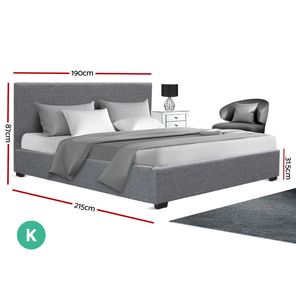 Artiss King Size Gas Lift Bed Frame Base With Storage Mattress Grey Fabric NINO