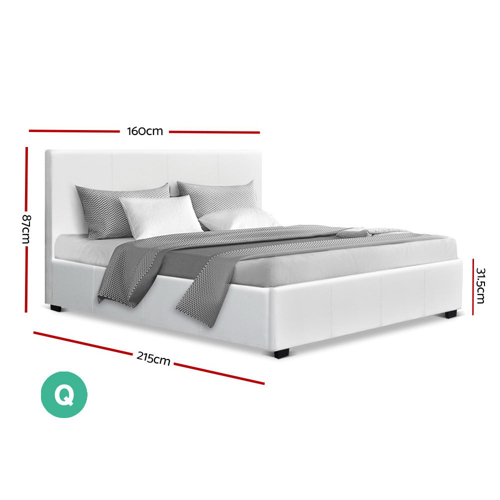 Artiss Queen Size PU Leather and Wood Bed Frame Headborad -White
