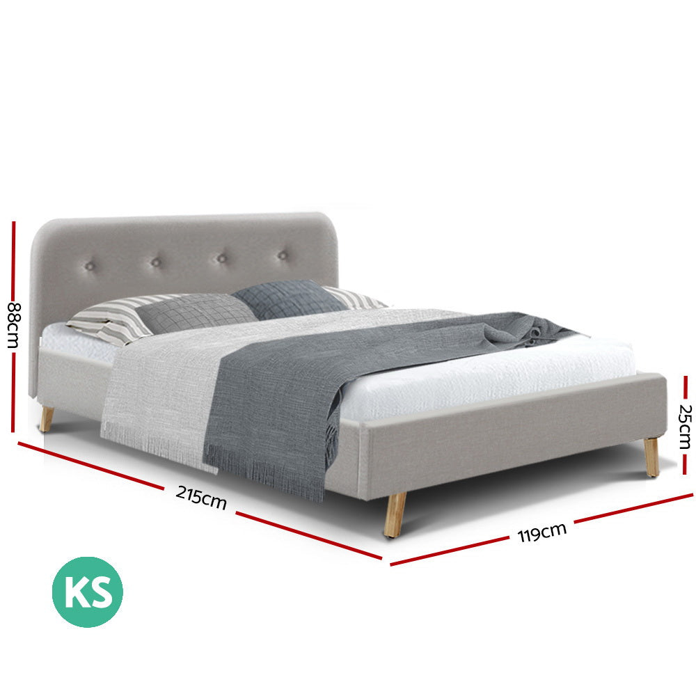 Artiss King Single Size Bed Frame Base Mattress Fabric Wooden Beige POLA