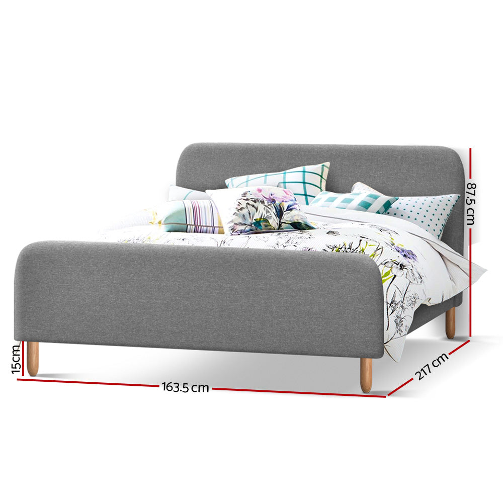 Artiss Queen Size Fabric and Wood Bed Frame Headboard - Grey