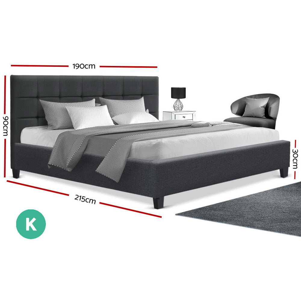 Artiss King Size Bed Frame Base Mattress Platform Charcoal Fabric Wooden SOHO