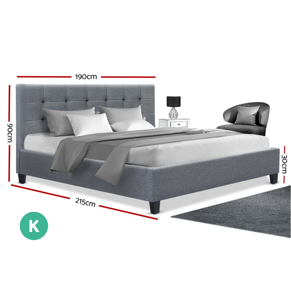 Artiss King Size Bed Frame Base Mattress Platform Grey Fabric Wooden SOHO