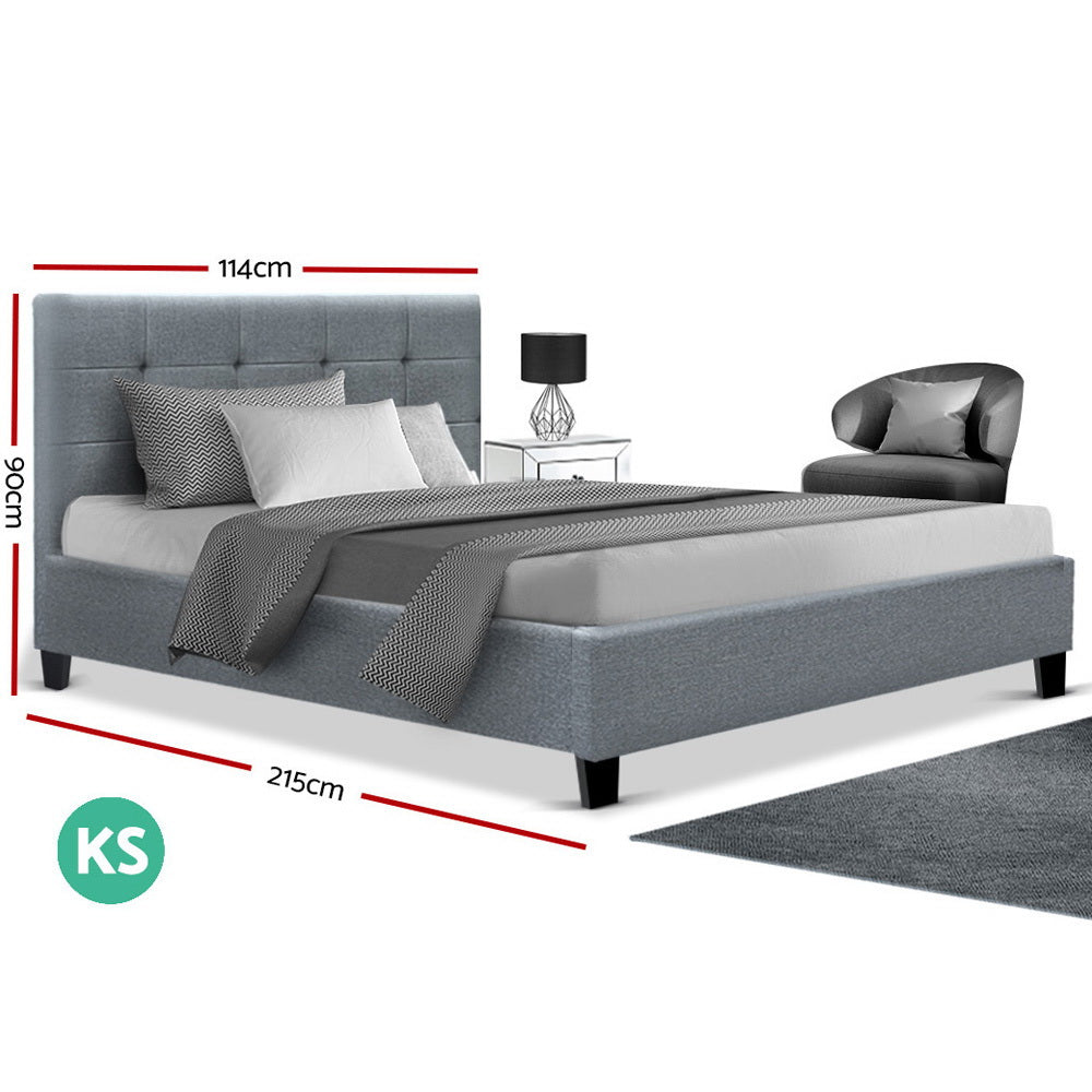 Artiss King Single Size Bed Frame Base Mattress Platform Grey Fabric Wooden SOHO