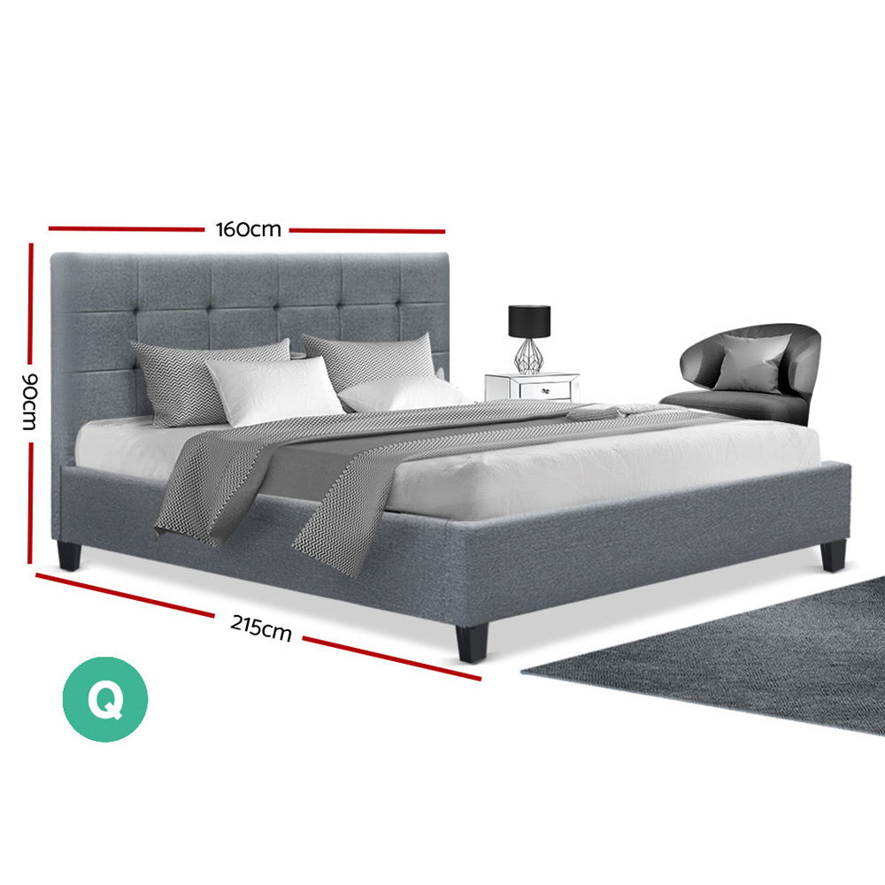 Artiss Queen Size Bed Frame Base Mattress Platform Grey Fabric Wooden SOHO