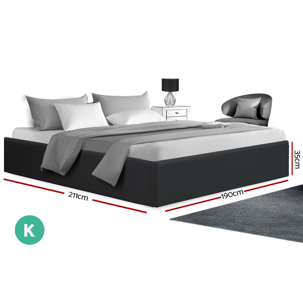 Artiss TOKI King Size Storage Gas Lift Bed Frame without Headboard Fabric Charcoal