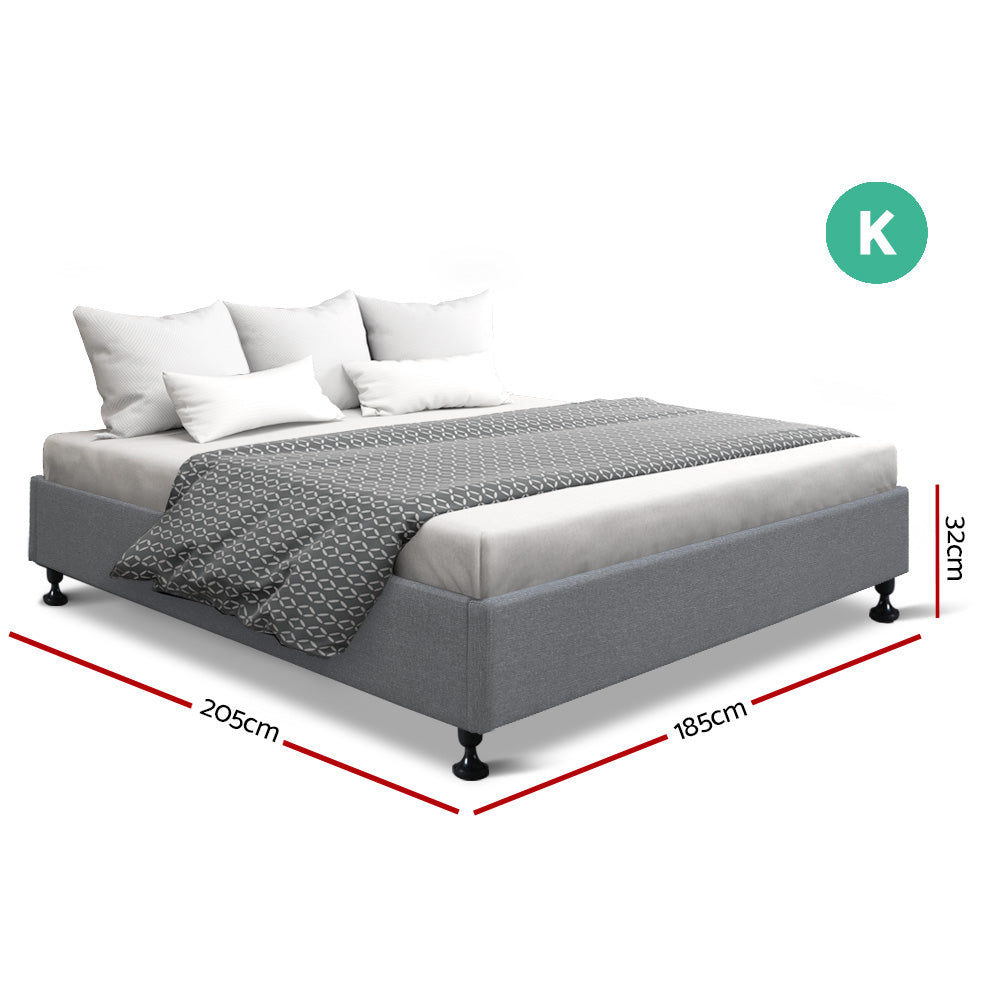 Artiss King Size Bed Base Frame Mattress Platform Fabric Wooden Grey TOMI