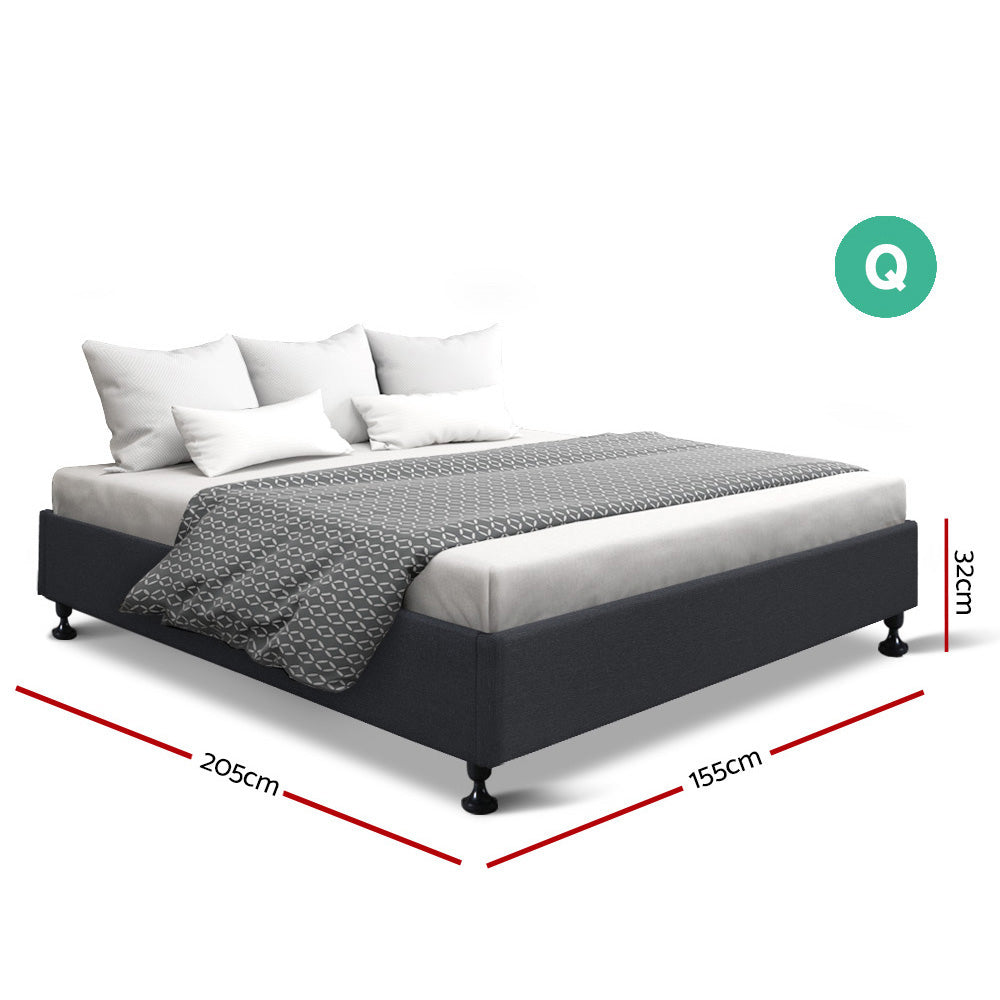 Artiss Queen Size Bed Base Frame Mattress Platform Fabric Wooden Charcoal TOMI