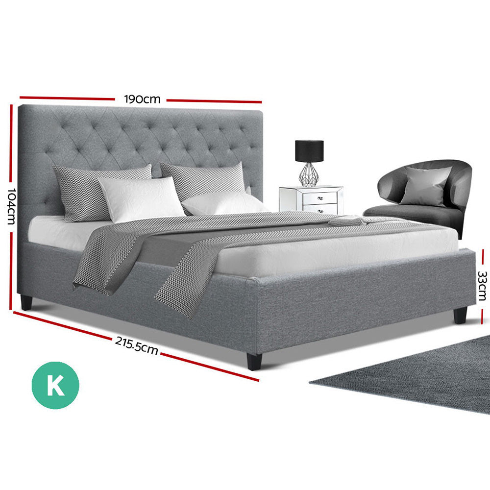 Artiss King Size Bed Frame Base Mattress Platform Fabric Wooden Grey VAN