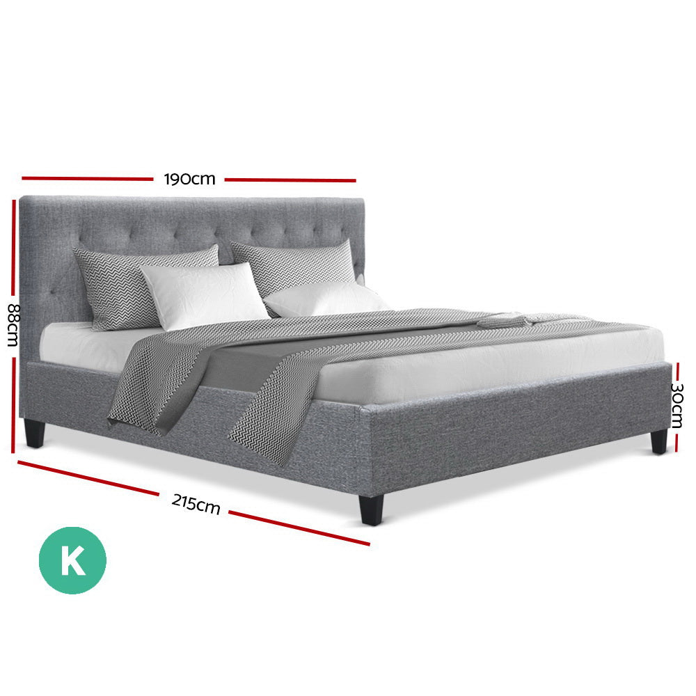 Artiss King Size Bed Frame Base Mattress Platform Fabric Wooden Grey VANKE