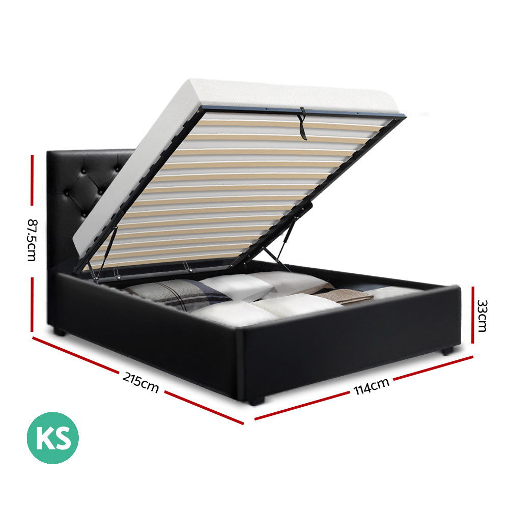 Artiss King Single Size Gas Lift Bed Frame Base Mattress Platform Leather Wooden Black WARE