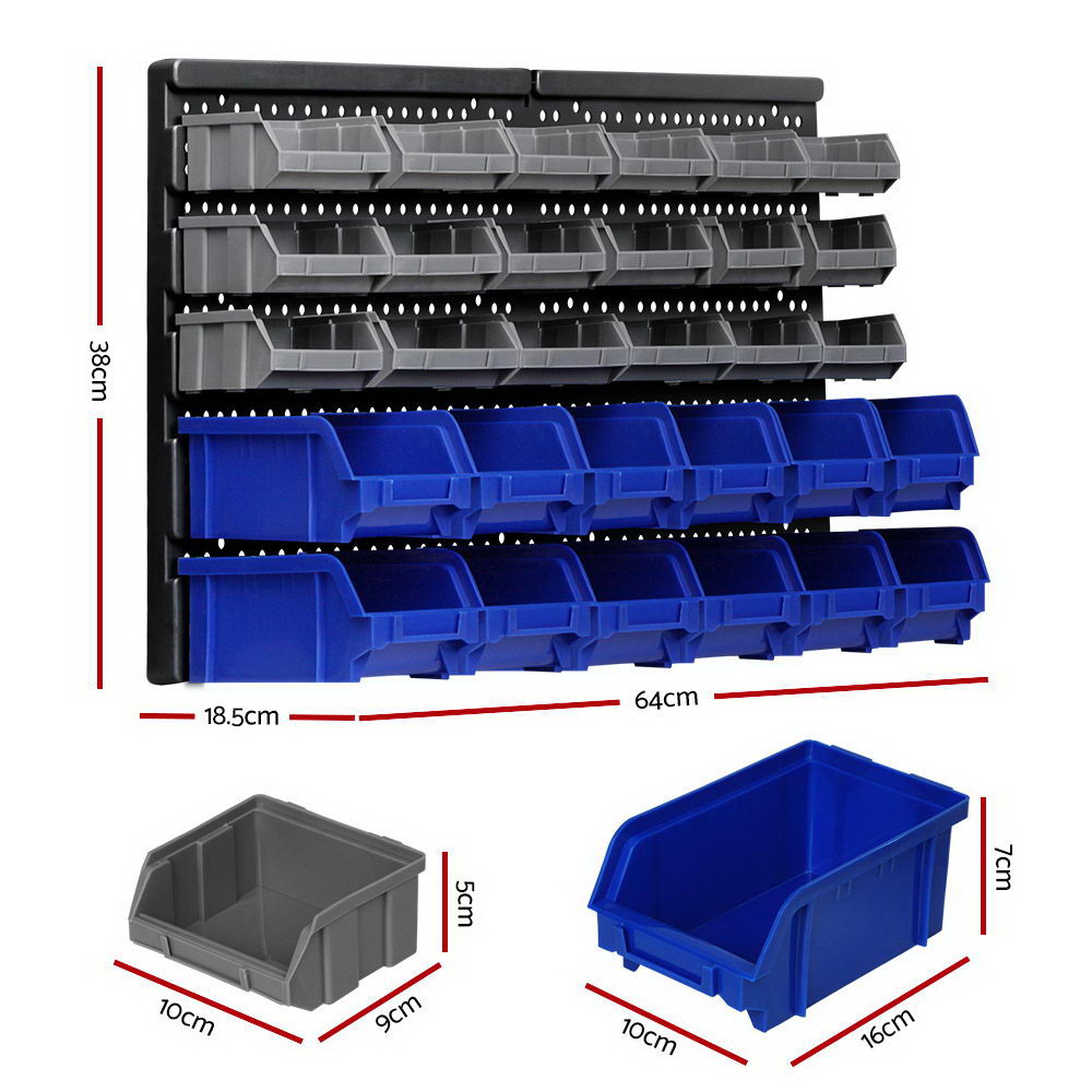 Giantz 60 Bin Wall Mounted Rack Storage Tools Garage Organiser Shed Work Bench