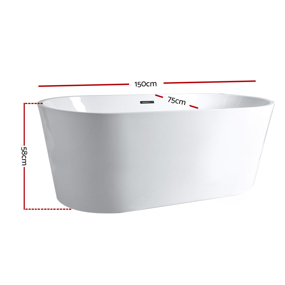 Cefito Free Standing Bath Tubs Acrylic Gloss White Bathroom SPA Tubs 150X75X58CM