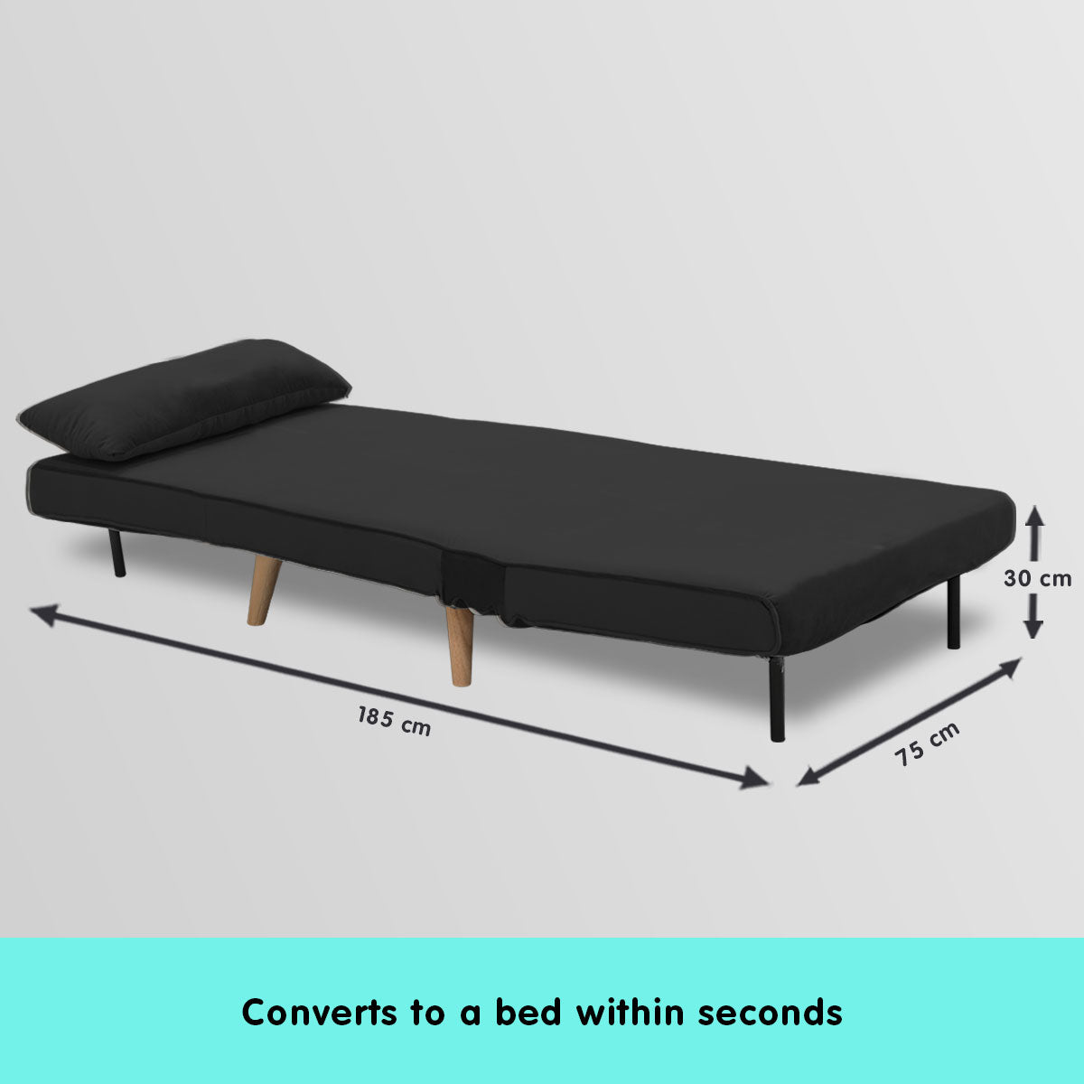 Adjustable Corner Sofa Bed Single Seater Lounge Faux Velvet - Black