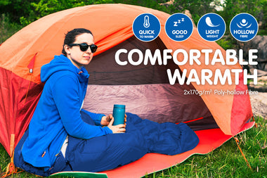 Wallaroo Camping Sleeping Bag Thermal Hiking - 220x100 - Right Zipper