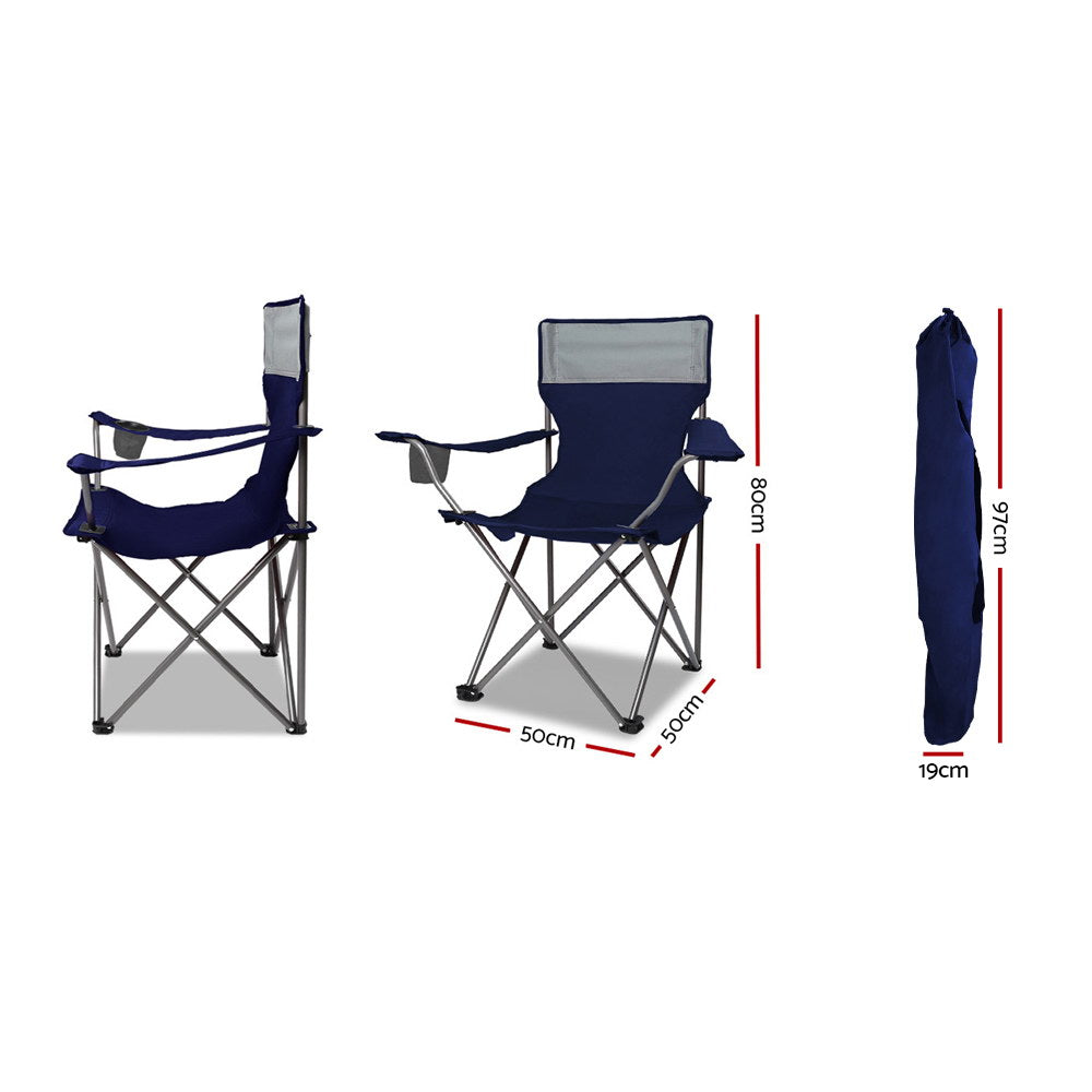 WEISSHORN Set of 2 Folding Camping Chairs Armchair Garden Fishing Chair Navy