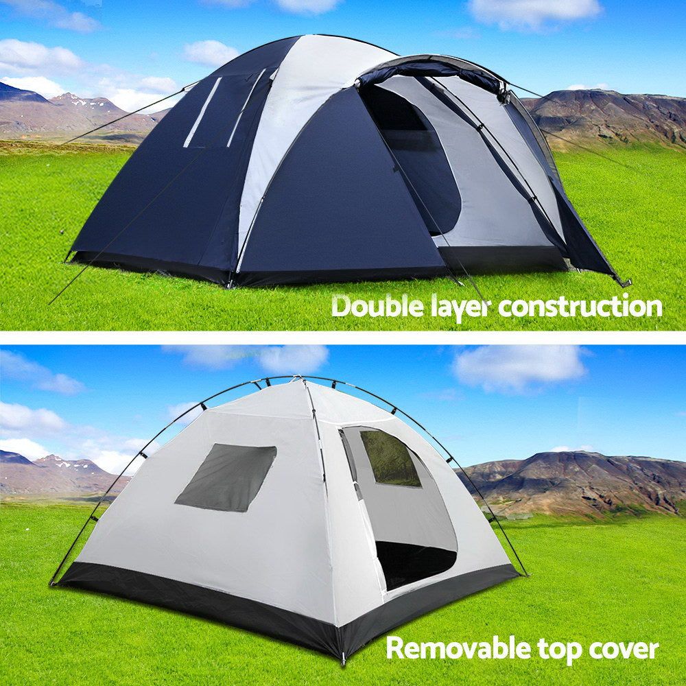 Weisshorn 4 Person Canvas Dome Camping Tent - Navy & White
