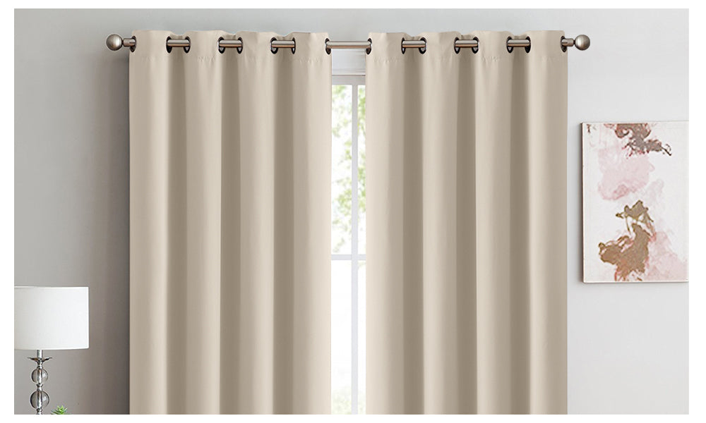 2x 100% Blockout Curtains Panels 3 Layers Eyelet Beige 140x230cm