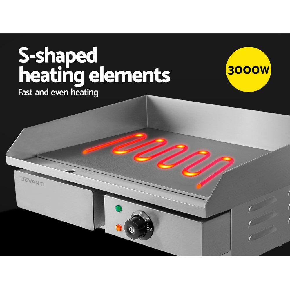 Devanti 3000W Electric Griddle Hot Plate - Stainless Steel