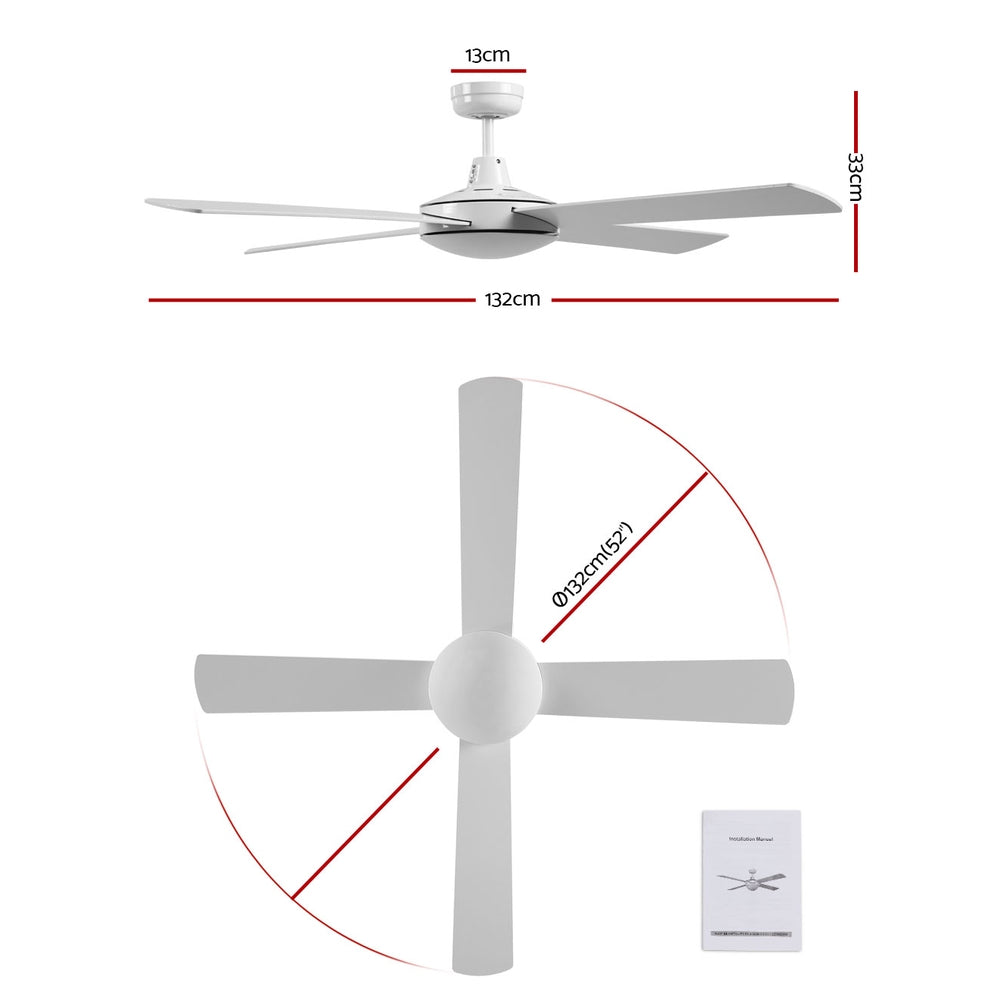 Devanti 52 inch 1300mm Ceiling Fan 4 Wooden Blades with Remote Reversible Fans White