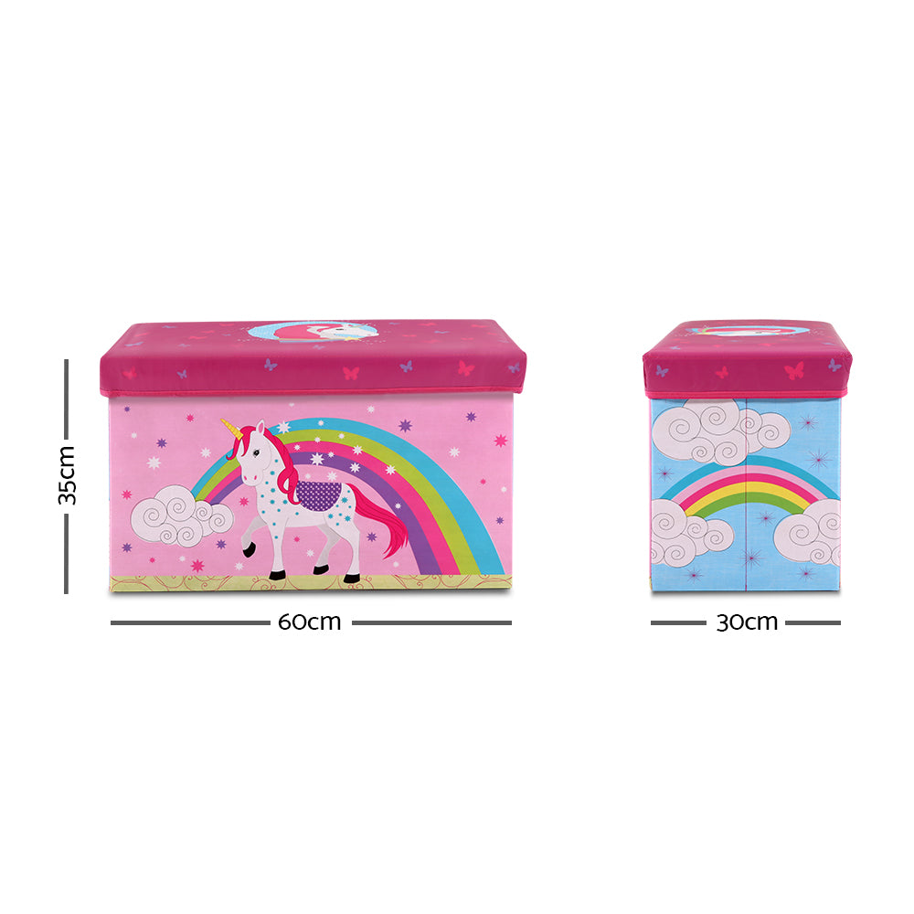 Kids Storage Toy Box Foldable - Pink / Unicorn