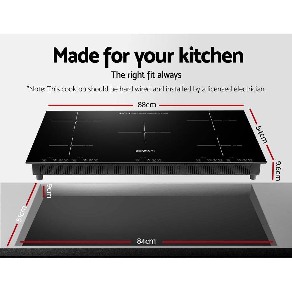 Devanti Induction Cooktop 90cm Electric Hob Stove Cooker Ceramic Black Glass