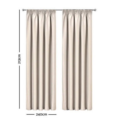 Artqueen 2X Pinch Pleat Pleated Blockout Curtains Sand 240cmx213cm