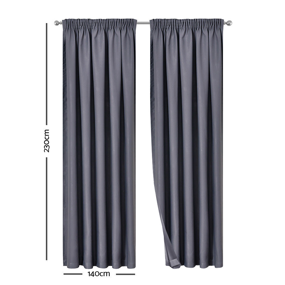 Artqueen 2X Pinch Pleat Pleated Blockout Curtains Dark Grey 140cmx230cm