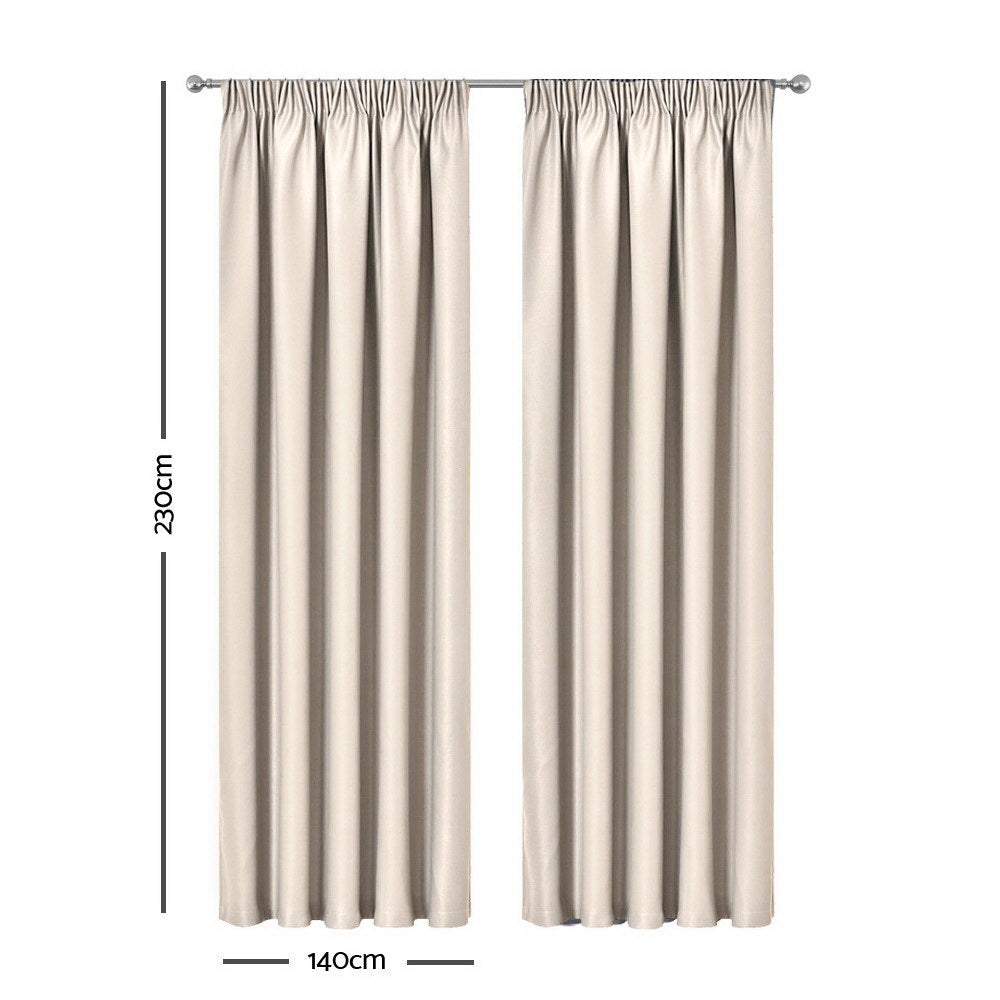 Artqueen 2X Pinch Pleat Pleated Blockout Curtains Sand 140cmx230cm