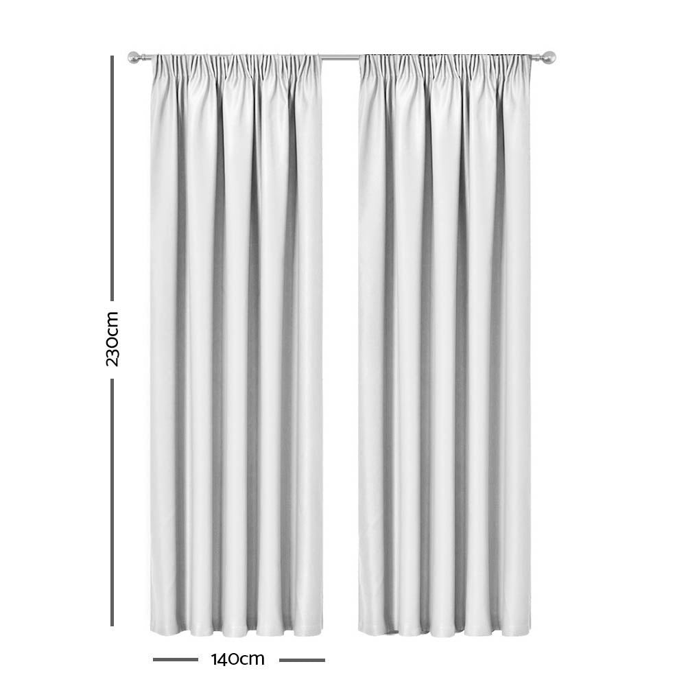 Artqueen 2X Pinch Pleat Pleated Blockout Curtains White 140cmx230cm