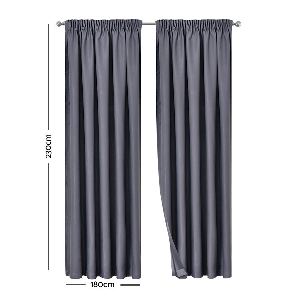 Artqueen 2X Pinch Pleat Pleated Blockout Curtains Dark Grey 180cmx230cm