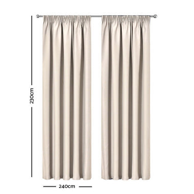 Artqueen 2X Pinch Pleat Pleated Blockout Curtains Sand 240cmx230cm