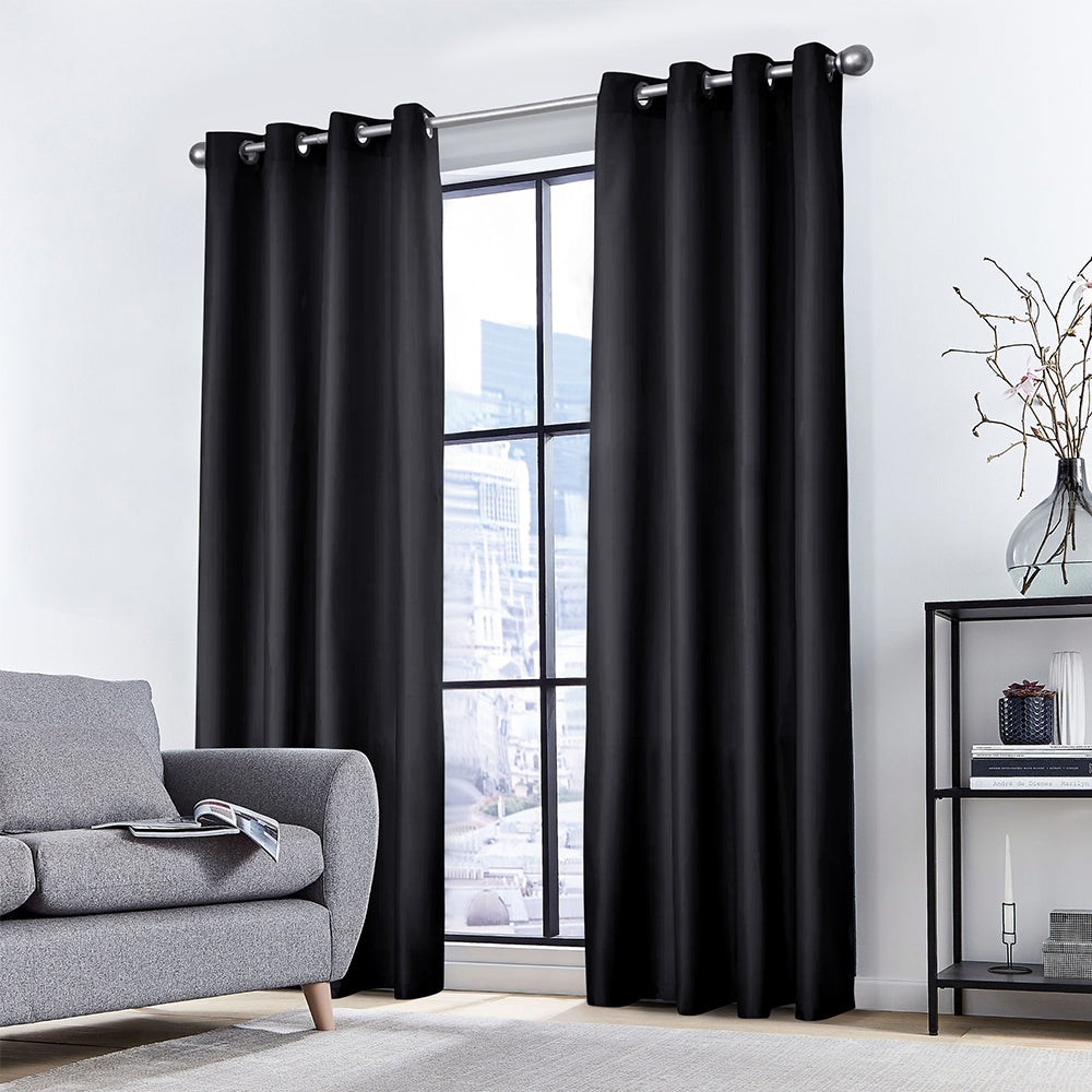 Art Queen 2 Panel 300 x 230cm Eyelet Block Out Curtains - Black