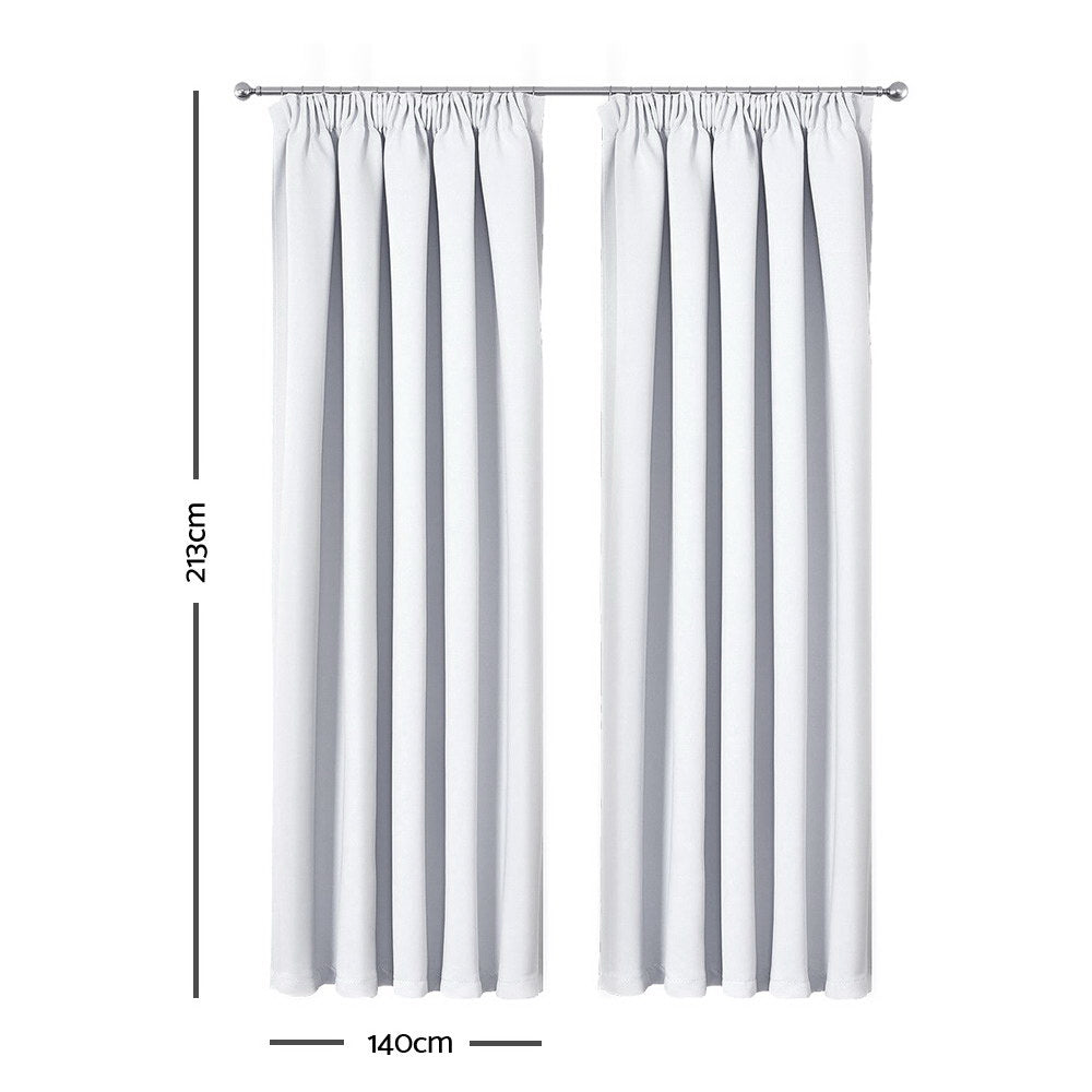 Art Queen 2 Pencil Pleat 140x213cm Blockout Curtains - White