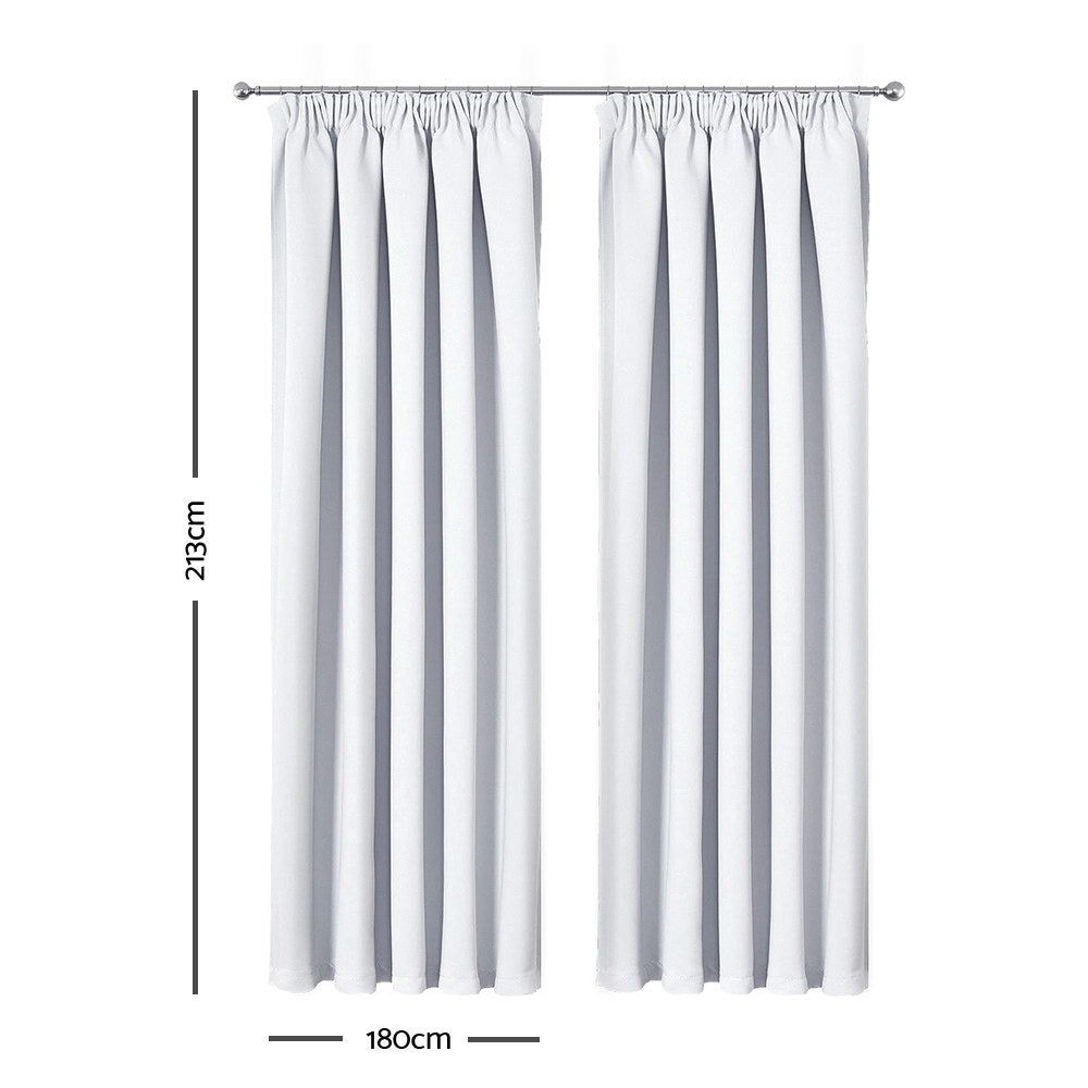 Art Queen 2 Pencil Pleat 180x213cm Blockout Curtains - White