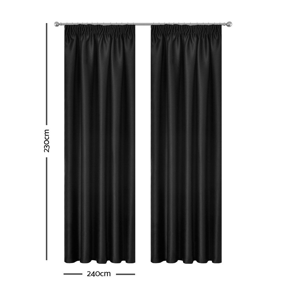 Art Queen 2 Pencil Pleat 240x230cm Blockout Curtains - Black
