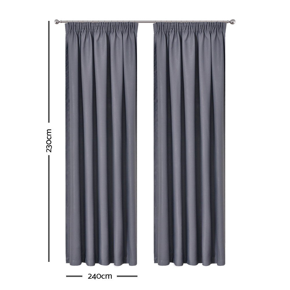 Art Queen 2 Pencil Pleat 240x230cm Blockout Curtains - Dark Grey