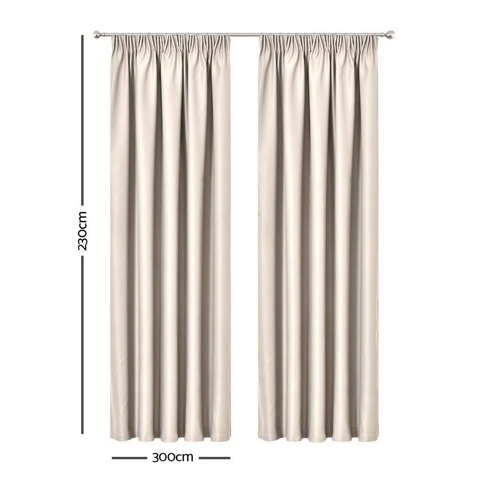 Art Queen 2 Pencil Pleat 300x230cm Blockout Curtains - Sand