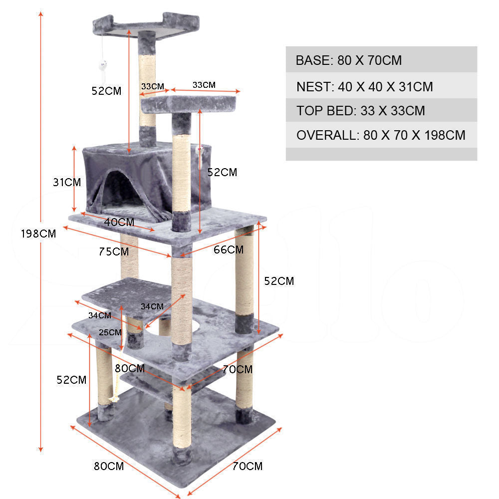 [Brown]PawZ 2.1M Cat Scratching Tree Gym House - Store Zone-Online Shopping Store Melbourne Australia