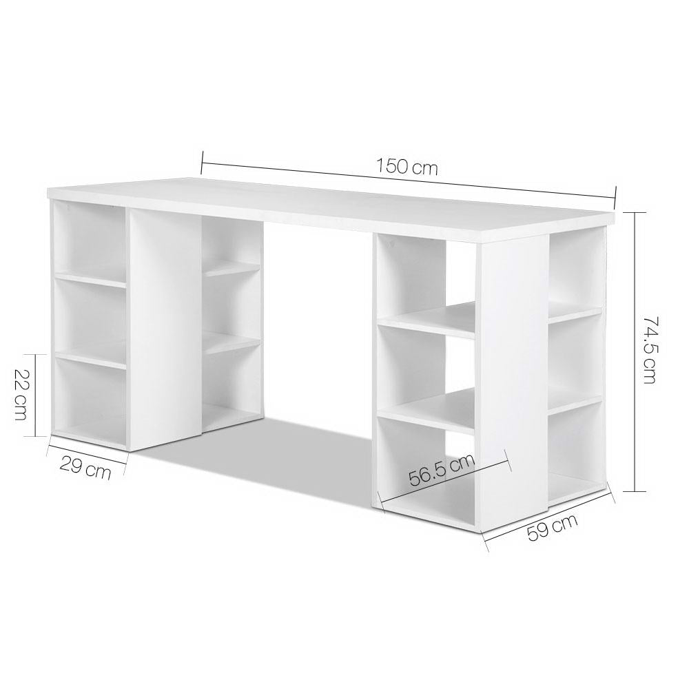 Artiss 3 Level Desk with Storage & Bookshelf - White