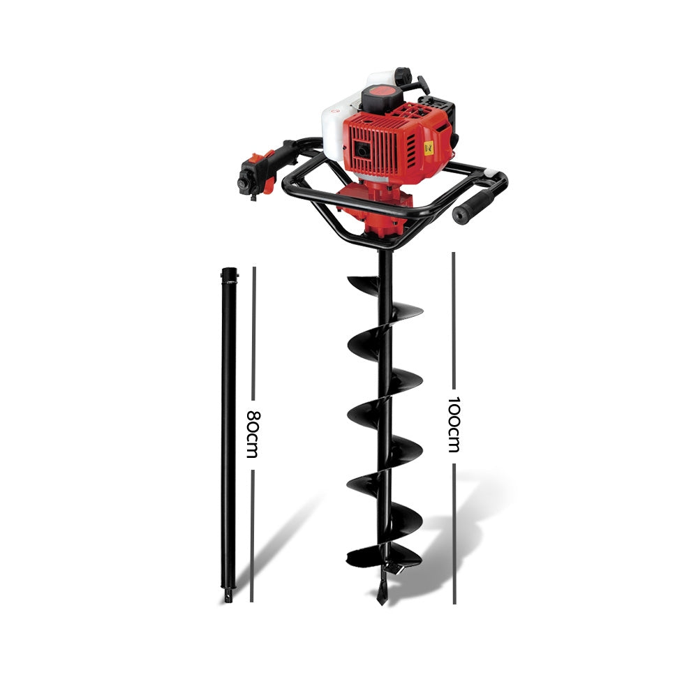 Giantz 88CC Petrol Post Hole Digger Drill Borer Fence Extension Auger Bits