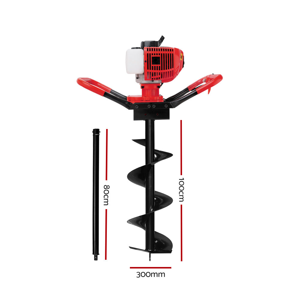 Giantz 75CC Petrol Post Hole Digger Drill Borer Fence Extension Auger Bits