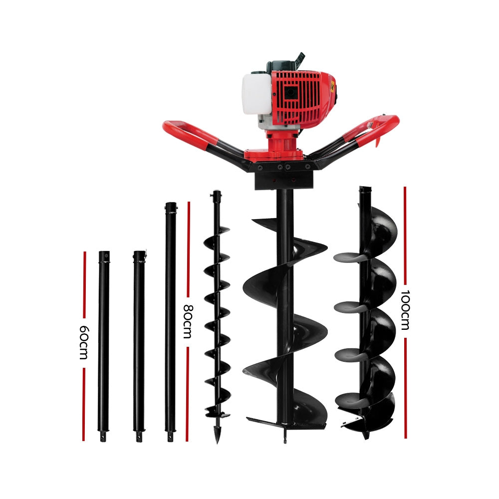 Giantz 75CC Petrol Post Hole Digger Drill Borer Fence Extension Auger Bits